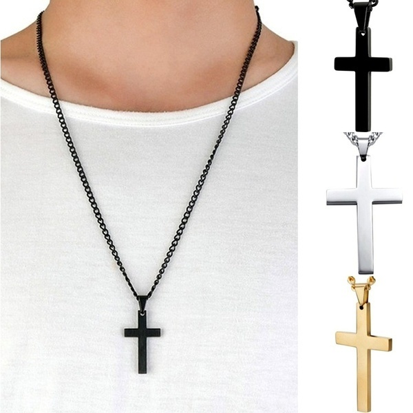 Retro Silver Stainless Steel Cross Pendant Chain Men Women Necklace Jewelry Gift 