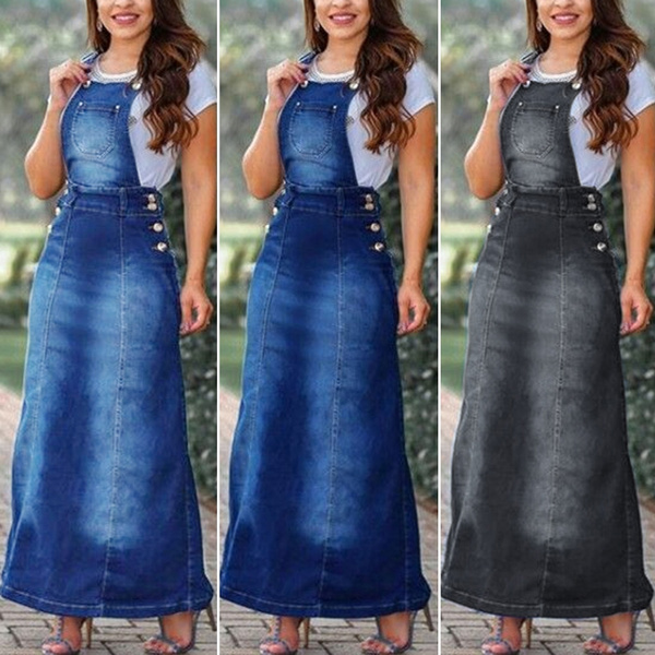 female long denim overall suspender skirt dress