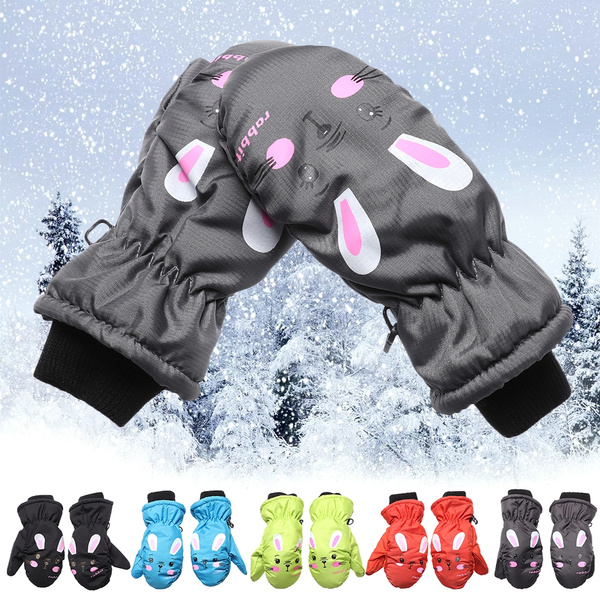 Kids Lovely Knitted Mittens Children Ski Gloves Windproof Thick Velvet