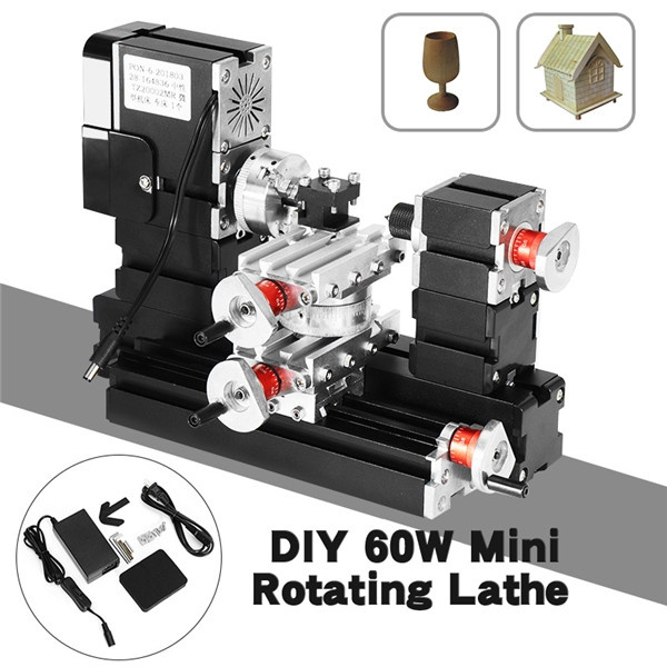 Big Power Mini Rotating Lathe Kit 60W 12000rpm Motor Power Manual DIY Tool for Woodworking Soft Metal Glass Plastic Machining