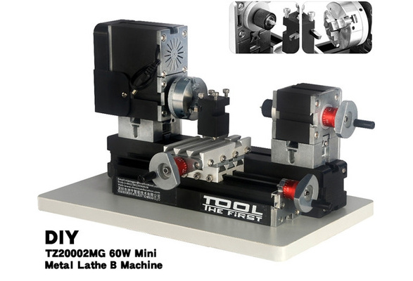DS-WANG Lathe Mini Metal Lathe Machine with 12000r/min 60W Motor Larger Processing Radius DIY Tools Chrildrens GIF Turning Tool 