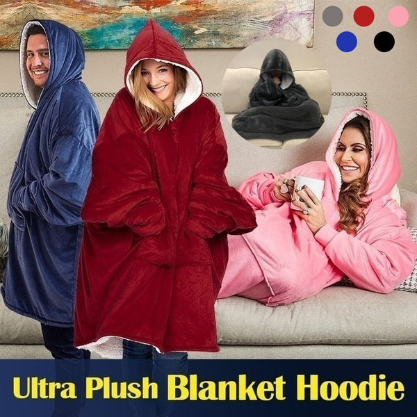 Plush Blanket Hoodie Soft and Warm Blanket Hooded Robe Spa Bathrobe Sweatshirt Fleece Pullover Blanket Wish