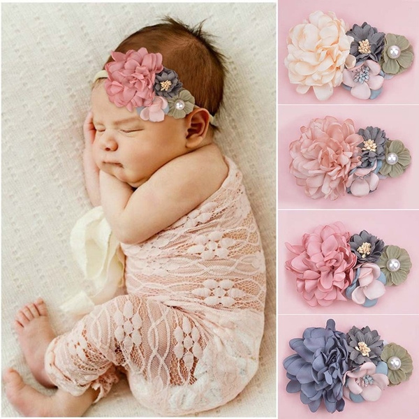 Baby Headband Pearl Floral Girl Elastic Hairband Photography Hair Accessories 