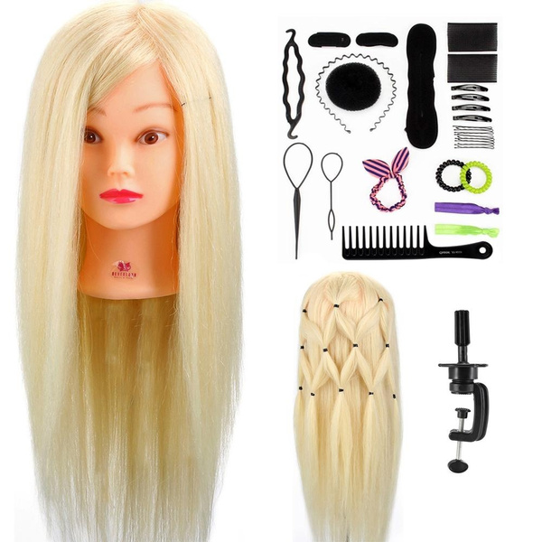 24 inch salon mannequin heads real hair training head practice manikin