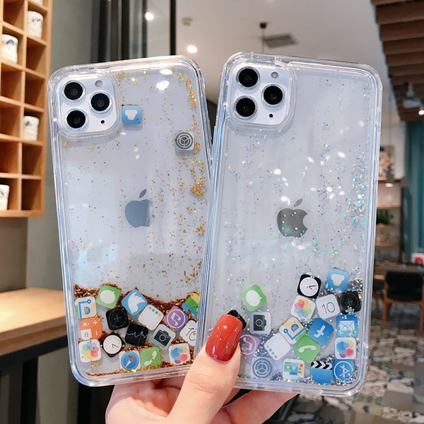 For Iphone 11 11pro 11promax Quicksand Case Cute Glitter Icon Case For Iphone 6 7 8 7p 8p X Xs Xr Xsmax Wish