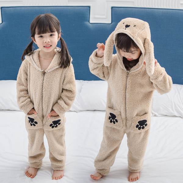 Children Cute Korean Pajamas For Kids Animals Cartoon Dog Character Fleece Pajamas Boy Girl New Year Sleepwear One Piece