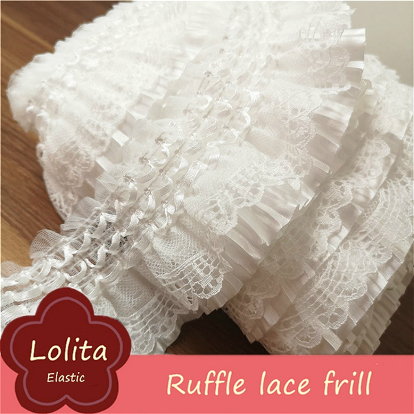 50CM Lace Fabric Trim Ruffle Edging Pleated Frill Sewing Elastic