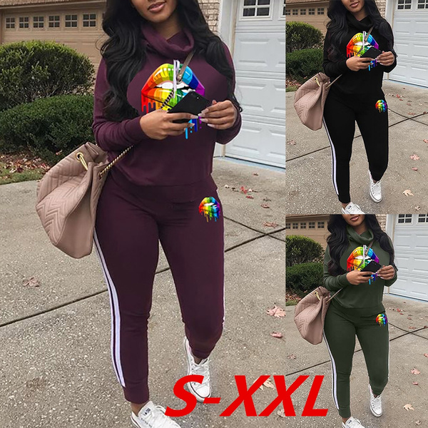 Women New Style Hoodie Top Trousers Tracksuit Set Casual Sports