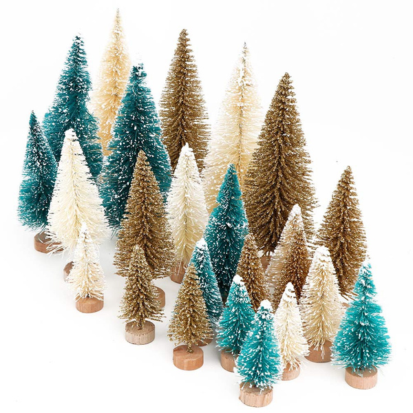 8pcs Small Christmas Tree Fake Pine Tree Mini Sisal Bottle Brush Snow Frost Tree 