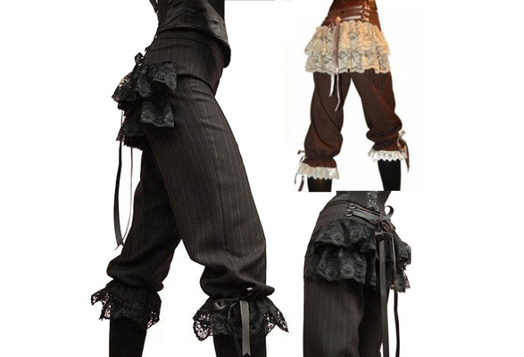 STEAMPUNK MOTTLED PANTS BLACK GOTHIC PIRATE
