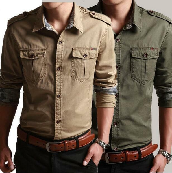 New Mens Military Army Denim Tops 