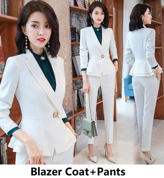 Novelty White Black Formal Uniform Designs Pantsuits with Pants and Jackets  Coat for Women Business Work Wear Autumn Winter Professional Ladies Office