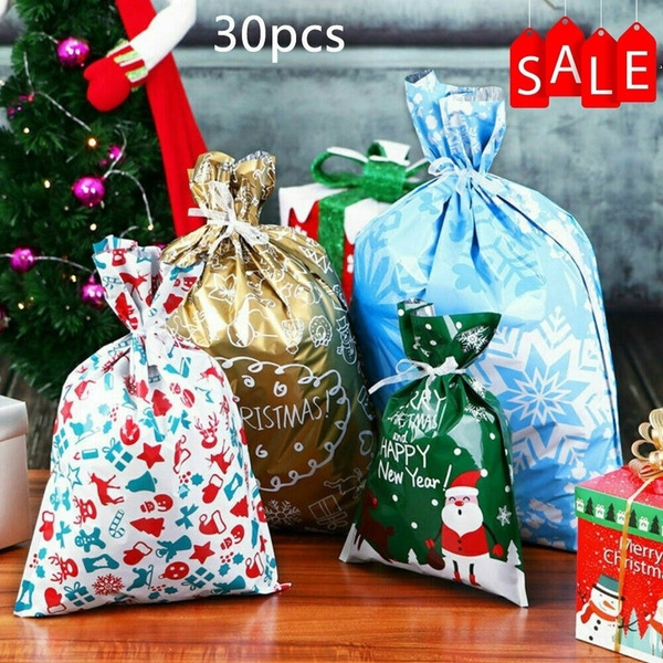 30 Foil Gift Bags Ribbon Party Bag Wedding Favours Christmas Candy Wrapping Bags 