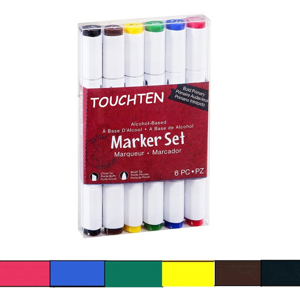 TOUCHTEN 6Pcs Colors Standard Set Art Markers Copic Marker Alcohol