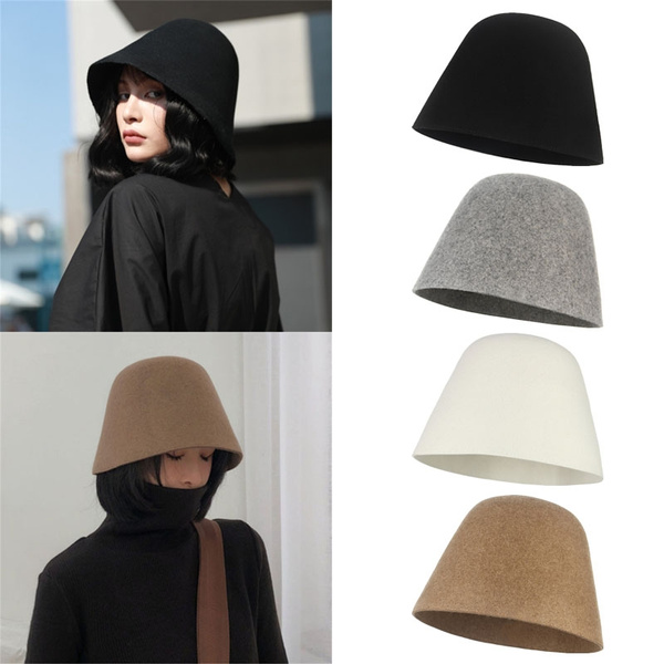 Wool Neat Brim Winter Bucket Cloche Hat 