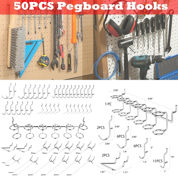 50x Silver Durable Strong Metal Pegboard Hook Assortment Kit Storage Hangers ！ 