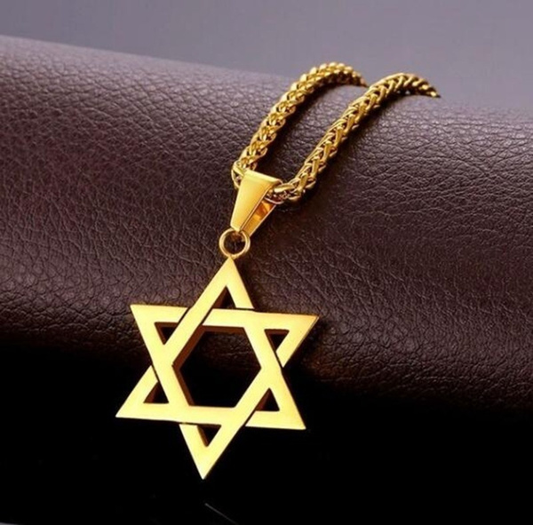 Men Mogan David Star Pendant Israel Jewish Stainless Steel Chain Star