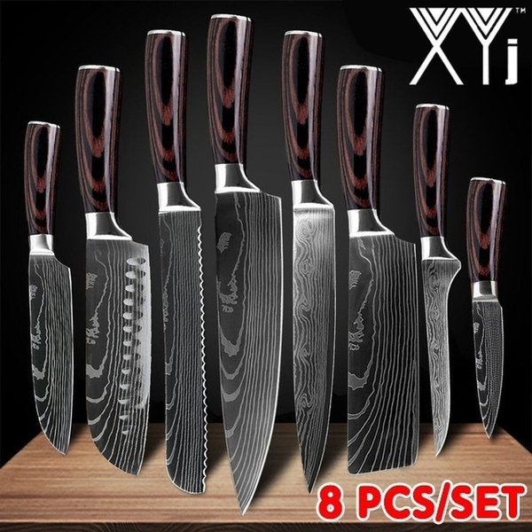 8pcs Kitchen Knives Set Stainless Steel Sharp Japanese Chef Knife Cook  Cleaver