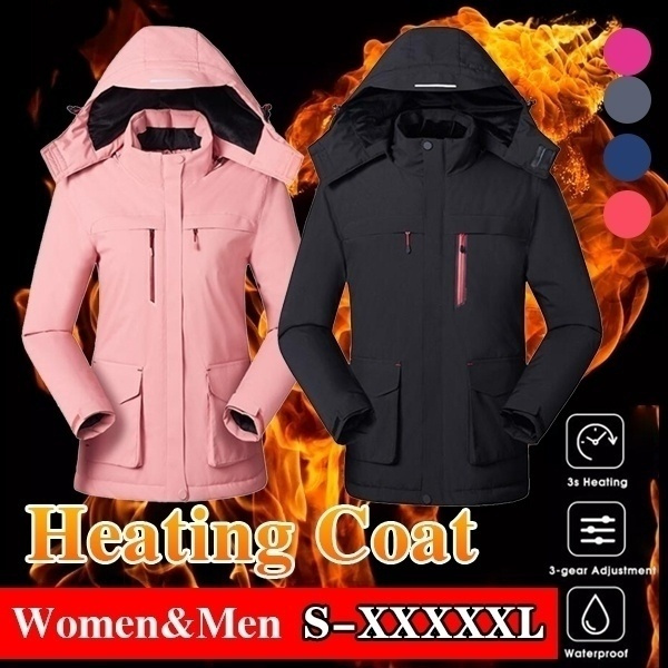 Female Electronic Heating Coat Jacket Intelligent USB Hooded Waterproof Fashion 