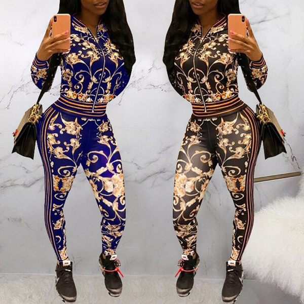 Latest Fashion Women Tops and Pants Two Pieces Floral Casual Ankle