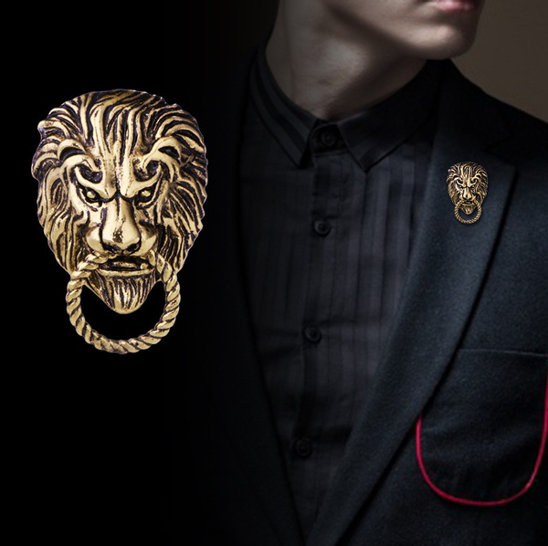 Mens Hollow Cheetah Head Badge Collar Brooch Retro Leopard Suit Lapel Pin Clips
