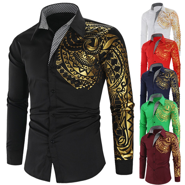 Gold Printed Shirt Printed Totem Long Sleeve Shirt African Party Shirt ...