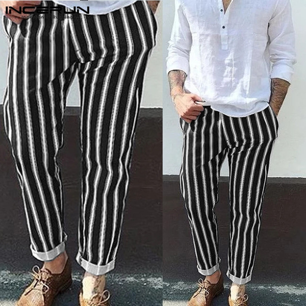 White and black striped pants sale mens