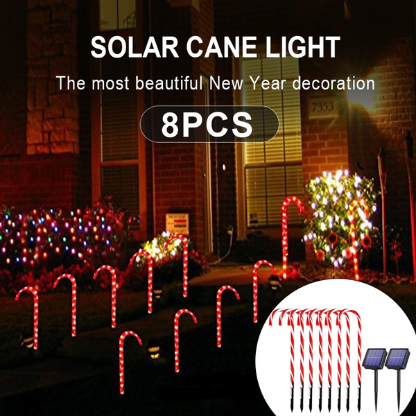 Solar Candy Cane Lights 8 Pack Outdoor, Large Outdoor Candy Cane Decorations