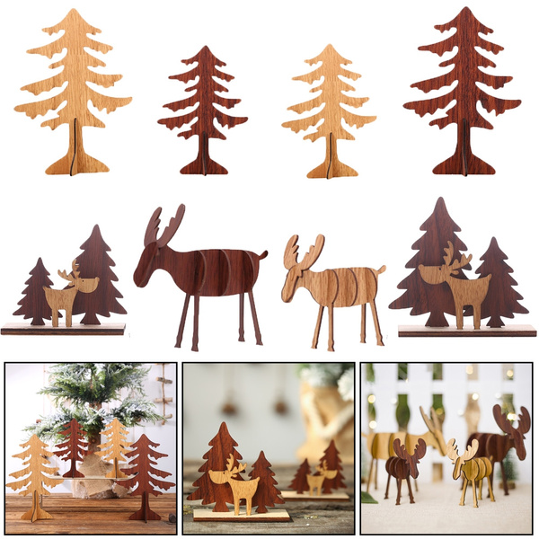 DIY Wood Christmas Elk Deer Ornaments Xmas Tree Hanging Table Decoration Gift 