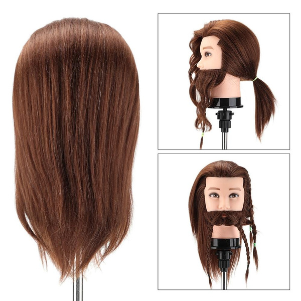 14 inch Men's Training Head with Beard Real Human Hair Hairdressing