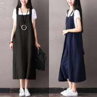 dungaree long skirt dress