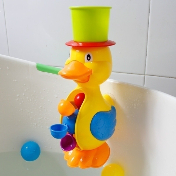 Kids Shower Bath Toys Duck Waterwheel, Bathtub Water Faucet Toy