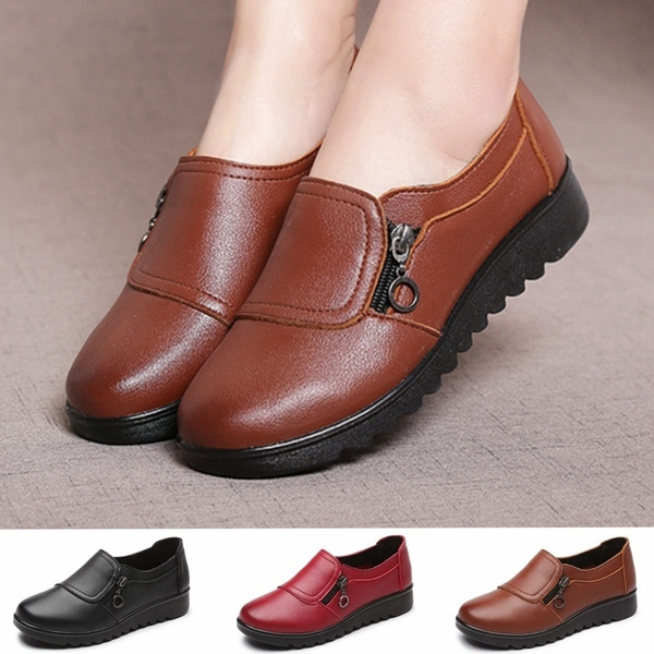 Women Leather Casual Shoes Ladies Soft 