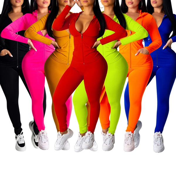 Two Piece Set Tracksuit Women Festival Clothing Fall Winter Fitness Sport  Hoodies Top+Pants Sweat Suits Neon 2 Piece Outfits Matching Sets (7 Colors)