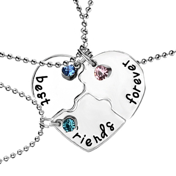 3Pcs/Set Best Friend Forever Rhinestone BFF Necklace Heart Shape ...