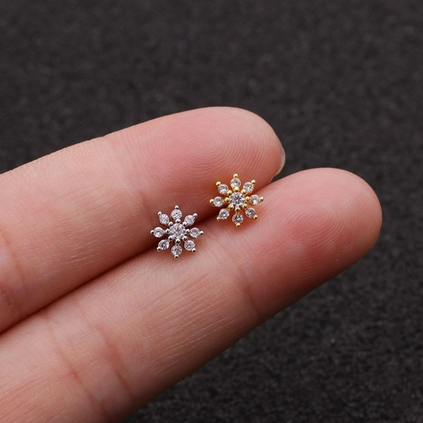 Snowflake Tiny Earring Small Stud Ear Helix Jewelry Tragus Conch Earring Stud（Color:Silver/Gold） |