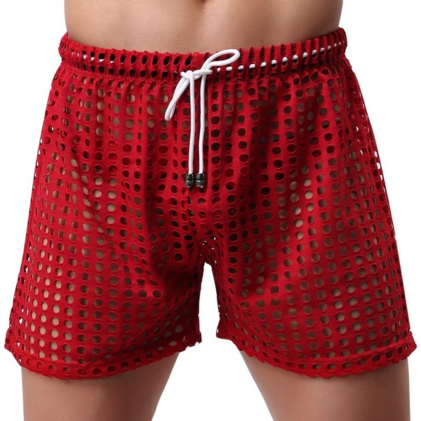 Men's Hollow Mesh Underwear Drawstring Lounge Shorts Boxer Briefs | Wish