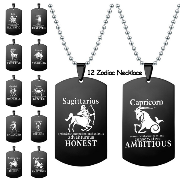 12 Zodiac Necklace Horoscope Necklace Mens Necklace Zodiac Jewelry