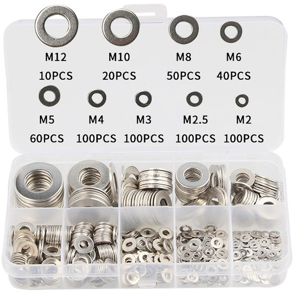 580X Stainless Steel Flat Washers For M2 M2.5 M3 M4 M5 M6 M8 M10 M12 Screws Bolt 