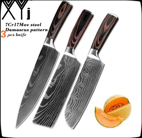 3PCS Kitchen Knife Set Japanese Damascus Pattern Chef Knives