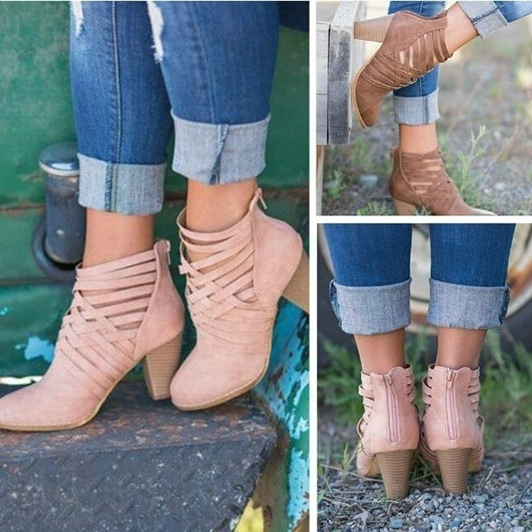 2017 New Fashion Spring and Summer Women Boots Square Heels Strappy ...
