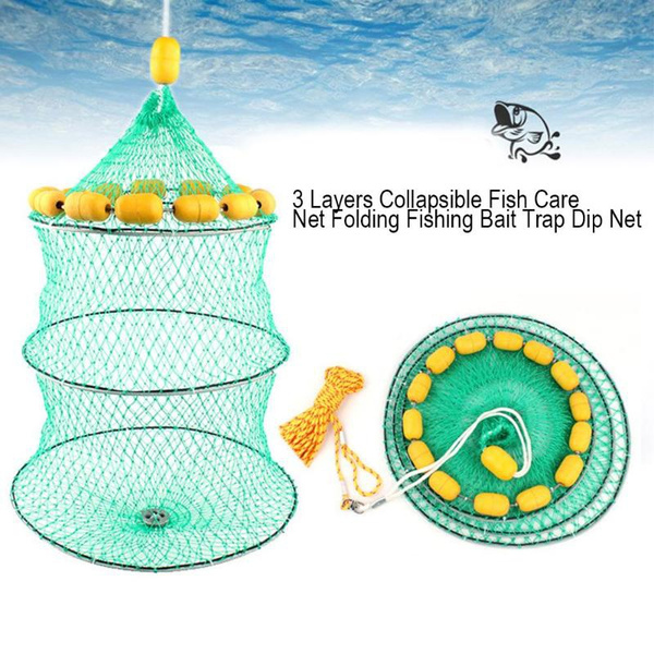 Portable Fishnet 3 Layers Collapsible Nylon Mesh Fish Network Casting Nets  Shrimp Stair Cage Sea Fishing Accessories
