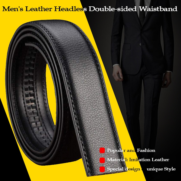 Men's Leather Belt Headless Double-sided Lychee strip Automatic Buckle Waistband