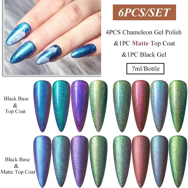 forvirring Airfield krølle RBAN NAIL 6Pcs/Set Chameleon Glitter Gel Nails Polish Matte Top Coat Black  Gel Nails Manicure Kit For Women Party Show | Wish
