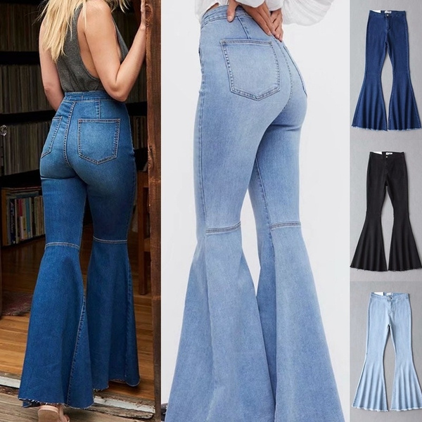 Waist Flare Denim Pants Women Casual 