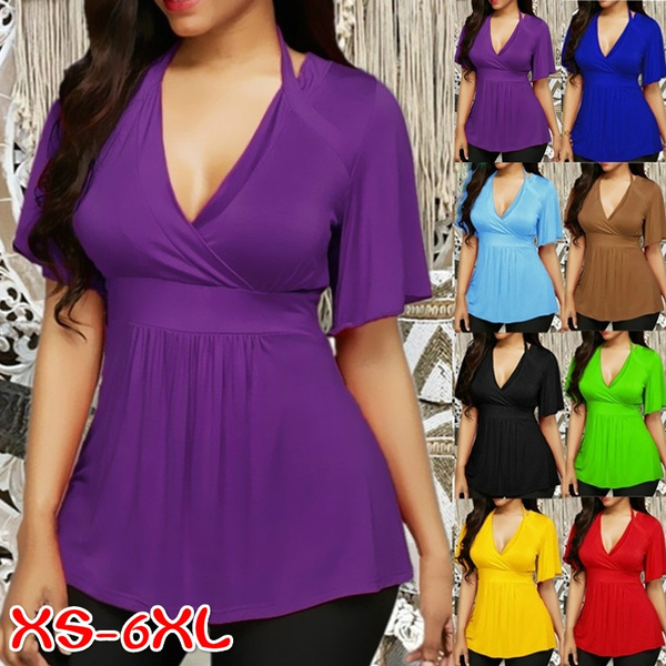 Plus size deep v neck outlet tops