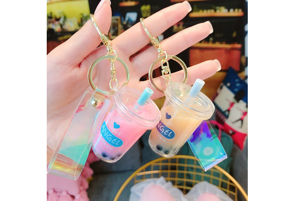 Details about  / Creative Unique Milk Tea Bubble Key Chains Personality Drink Girl Funny Jewelry