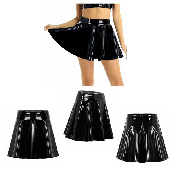 high waisted leather skater skirt