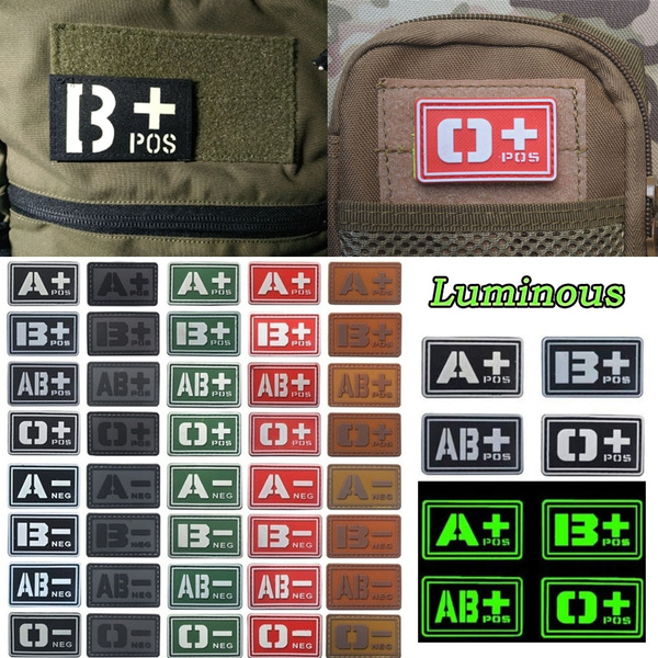 Luminous Blood Type Patch A+ B+ AB+ O+ Positive A- B- AB- O- NEG PVC Badge Tactical  Military Hook Patch