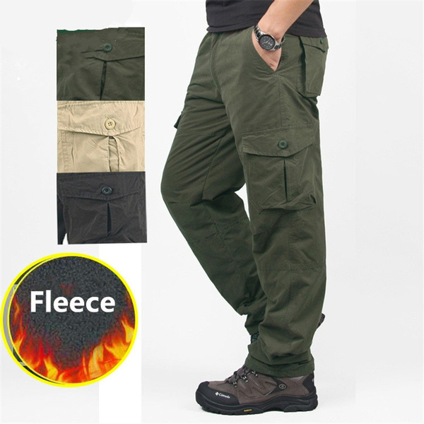 Winter Fleece Cargo Pants Men Streetwear Thick Warm Mens Pants Double Layer  Multi Pocket Military Tactical Work Joggers Trousers